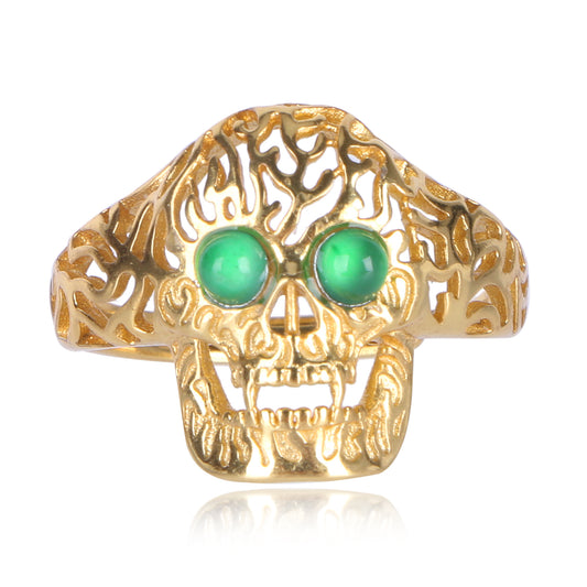 MRW Skull Jade Silver Ring - Tenacity, Courage & Insights