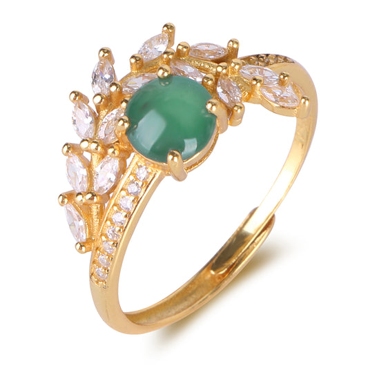 MRW Olive Branch Jade Silver Ring - Peace and Renewal