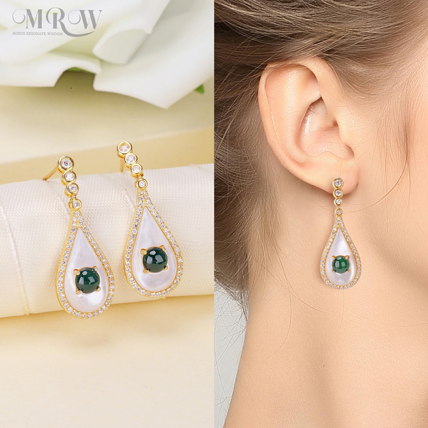 MRW Teardrop Jade Silver Earrings - Healthy and Blessing